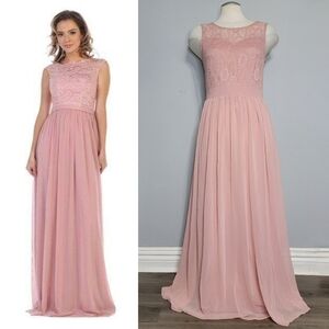 Sleeveless Blush Pink Lace Top A-Line Chiffon Formal Gown